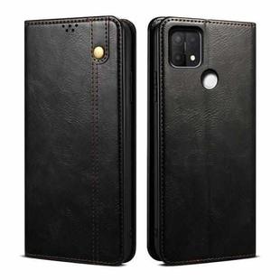 For OPPO A35 / A15 / A15S Simple Wax Crazy Horse Texture Horizontal Flip Leather Phone Case with Card Slots & Holder(Black)
