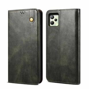 For OPPO Realme C35 Simple Wax Crazy Horse Texture Horizontal Flip Leather Phone Case with Card Slots & Holder(Dark Green)