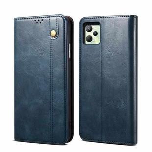 For OPPO Realme C35 Simple Wax Crazy Horse Texture Horizontal Flip Leather Phone Case with Card Slots & Holder(Navy Blue)