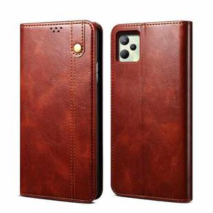 For OPPO Realme C35 Simple Wax Crazy Horse Texture Horizontal Flip Leather Phone Case with Card Slots & Holder(Brown)