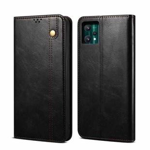 For OPPO Realme 9 Pro Simple Wax Crazy Horse Texture Horizontal Flip Leather Phone Case with Card Slots & Holder(Black)