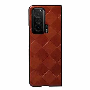 For Honor Magic V Weave Plaid PU Phone Case(Brown)