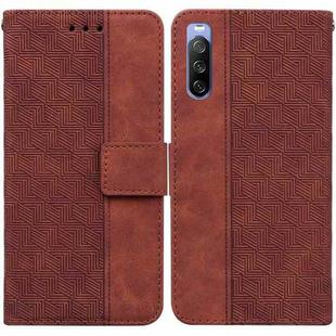 For Sony Xperia 10 III Geometric Embossed Leather Phone Case(Brown)