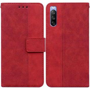 For Sony Xperia 10 III Geometric Embossed Leather Phone Case(Red)