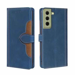 For Samsung Galaxy S21 FE Skin Feel Straw Hat Magnetic Buckle Leather Phone Case(Blue)