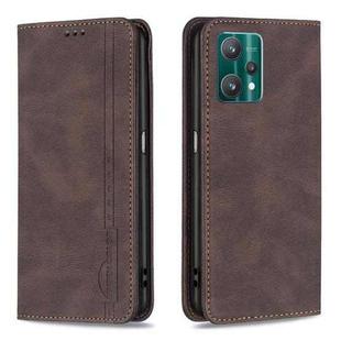 For OPPO Realme 9 Pro Magnetic RFID Blocking Anti-Theft Leather Case with Holder & Card Slots & Wallet(Brown)