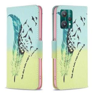 For OPPO Realme 9 Pro Colored Drawing Pattern Horizontal Flip Leather Case with Holder & Card Slots & Wallet(Feather)