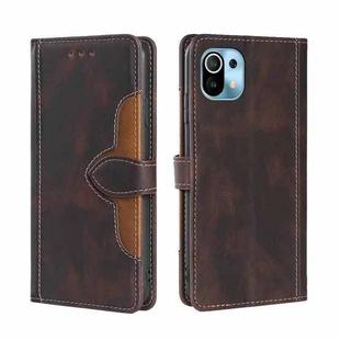 For Xiaomi Mi 11 Skin Feel Straw Hat Magnetic Buckle Leather Phone Case(Brown)