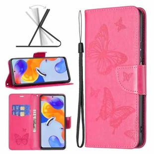 For Xiaomi Redmi Note 11 Pro International Version Two Butterflies Embossing Leather Phone Case(Rose Red)