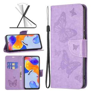For Xiaomi Redmi Note 11 Pro International Version Two Butterflies Embossing Leather Phone Case(Purple)