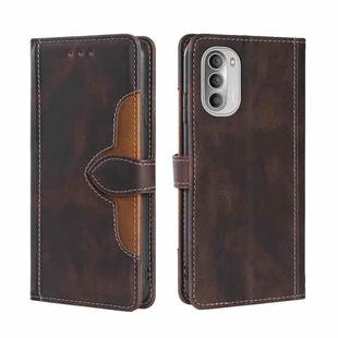 For Motorola Moto G51 Skin Feel Straw Hat Magnetic Buckle Leather Phone Case(Brown)