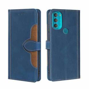 For Motorola Moto G71 5G Skin Feel Straw Hat Magnetic Buckle Leather Phone Case(Blue)