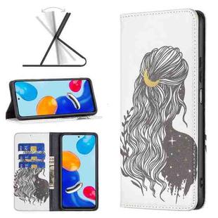 For Xiaomi Redmi Note 11 International Version Colored Drawing Pattern Invisible Magnetic Horizontal Flip Leather Phone Case(Girl)