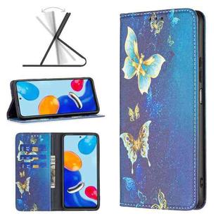 For Xiaomi Redmi Note 11 International Version Colored Drawing Pattern Invisible Magnetic Horizontal Flip Leather Phone Case(Gold Butterflies)