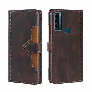 For TCL 20 SE Skin Feel Straw Hat Magnetic Buckle Leather Phone Case(Brown)