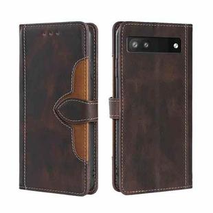 For Google Pixel 6a Skin Feel Straw Hat Magnetic Buckle Leather Phone Case(Brown)