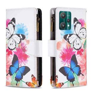 For OPPO Realme 9 Pro Colored Drawing Pattern Zipper Horizontal Flip Leather Phone Case with Holder & Card Slots & Wallet(Two Butterflies)