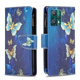 For OPPO Realme 9 Pro Colored Drawing Pattern Zipper Horizontal Flip Leather Phone Case with Holder & Card Slots & Wallet(Gold Butterfly)