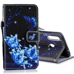 For Galaxy A20s Horizontal Flip Leather Case with Holder & Card Slots & Wallet(Blue Butterfly Flower)
