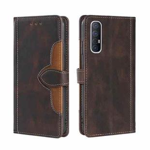 For OPPO Reno3 5G JP Version Skin Feel Straw Hat Magnetic Buckle Leather Phone Case(Brown)