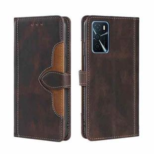 For OPPO A16 Skin Feel Straw Hat Magnetic Buckle Leather Phone Case(Brown)