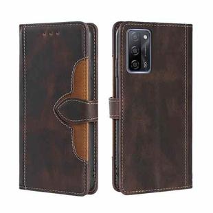 For OPPO A55 5G Skin Feel Straw Hat Magnetic Buckle Leather Phone Case(Brown)