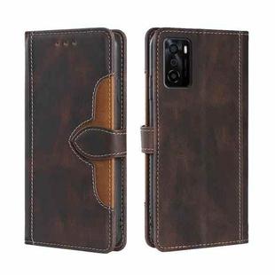 For OPPO A55s 5G Skin Feel Straw Hat Magnetic Buckle Leather Phone Case(Brown)