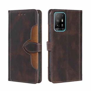 For OPPO A94 5G / F19 Pro+ / Reno 5Z Skin Feel Straw Hat Magnetic Buckle Leather Phone Case(Brown)