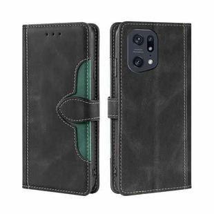 For OPPO Find X5 Pro Skin Feel Straw Hat Magnetic Buckle Leather Phone Case(Black)