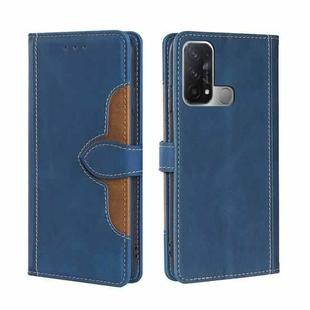 For OPPO Reno5 A Skin Feel Straw Hat Magnetic Buckle Leather Phone Case(Blue)