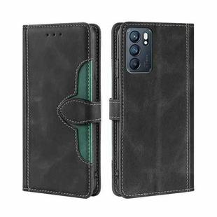 For OPPO Reno6 Skin Feel Straw Hat Magnetic Buckle Leather Phone Case(Black)