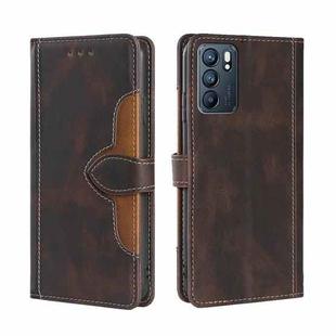 For OPPO Reno6 Skin Feel Straw Hat Magnetic Buckle Leather Phone Case(Brown)