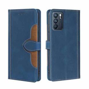 For OPPO Reno6 Skin Feel Straw Hat Magnetic Buckle Leather Phone Case(Blue)