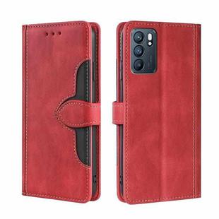 For OPPO Reno6 Skin Feel Straw Hat Magnetic Buckle Leather Phone Case(Red)