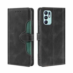 For OPPO Reno6 4G Skin Feel Straw Hat Magnetic Buckle Leather Phone Case(Black)