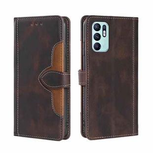For OPPO Reno6 4G Skin Feel Straw Hat Magnetic Buckle Leather Phone Case(Brown)