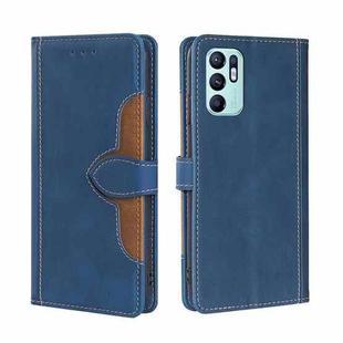 For OPPO Reno6 4G Skin Feel Straw Hat Magnetic Buckle Leather Phone Case(Blue)