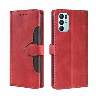 For OPPO Reno6 4G Skin Feel Straw Hat Magnetic Buckle Leather Phone Case(Red)