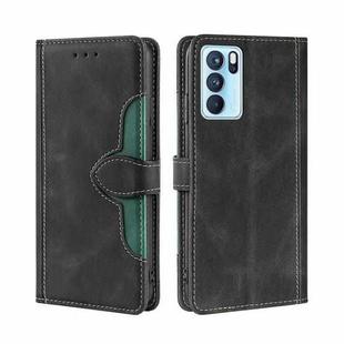 For OPPO Reno6 Pro Skin Feel Straw Hat Magnetic Buckle Leather Phone Case(Black)