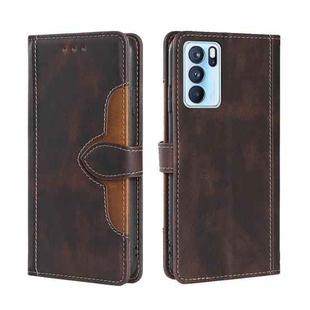 For OPPO Reno6 Pro Skin Feel Straw Hat Magnetic Buckle Leather Phone Case(Brown)