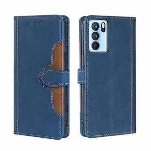 For OPPO Reno6 Pro Skin Feel Straw Hat Magnetic Buckle Leather Phone Case(Blue)