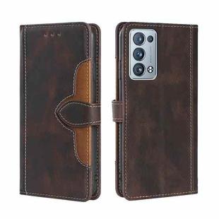 For OPPO Reno6 Pro+ Skin Feel Straw Hat Magnetic Buckle Leather Phone Case(Brown)