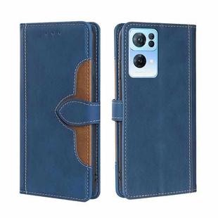 For OPPO Reno7 Pro 5G Skin Feel Straw Hat Magnetic Buckle Leather Phone Case(Blue)