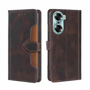 For Honor 60 Skin Feel Straw Hat Magnetic Buckle Leather Phone Case(Brown)