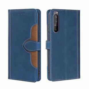 For Sony Xperia 1 II Skin Feel Straw Hat Magnetic Buckle Leather Phone Case(Blue)