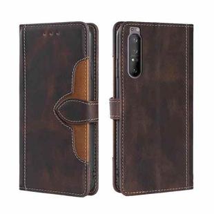 For Sony Xperia 1 II Skin Feel Straw Hat Magnetic Buckle Leather Phone Case(Brown)