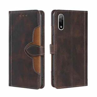 For Sony Xperia Ace II Skin Feel Straw Hat Magnetic Buckle Leather Phone Case(Brown)