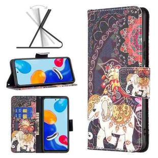 For Xiaomi Redmi Note 11 International Version Colored Drawing Leather Phone Case(Flowers Elephant)