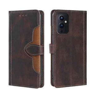For OnePlus 9 Skin Feel Straw Hat Magnetic Buckle Leather Phone Case(Brown)