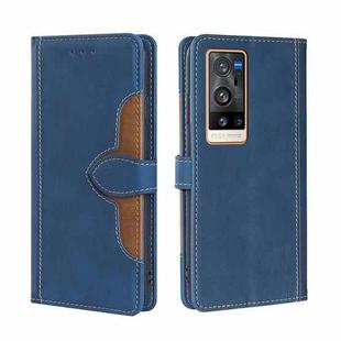 For vivo X60 Pro+ Skin Feel Straw Hat Magnetic Buckle Leather Phone Case(Blue)